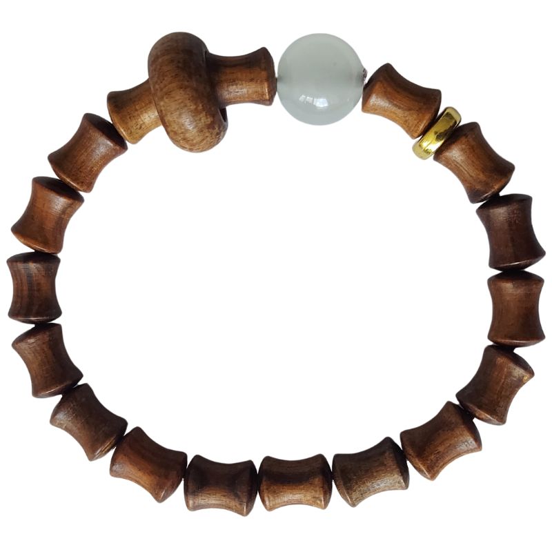 Bracelet Extensible en Perles de Bois de Santal et de Bambou - Bois Rose - Litho Natura