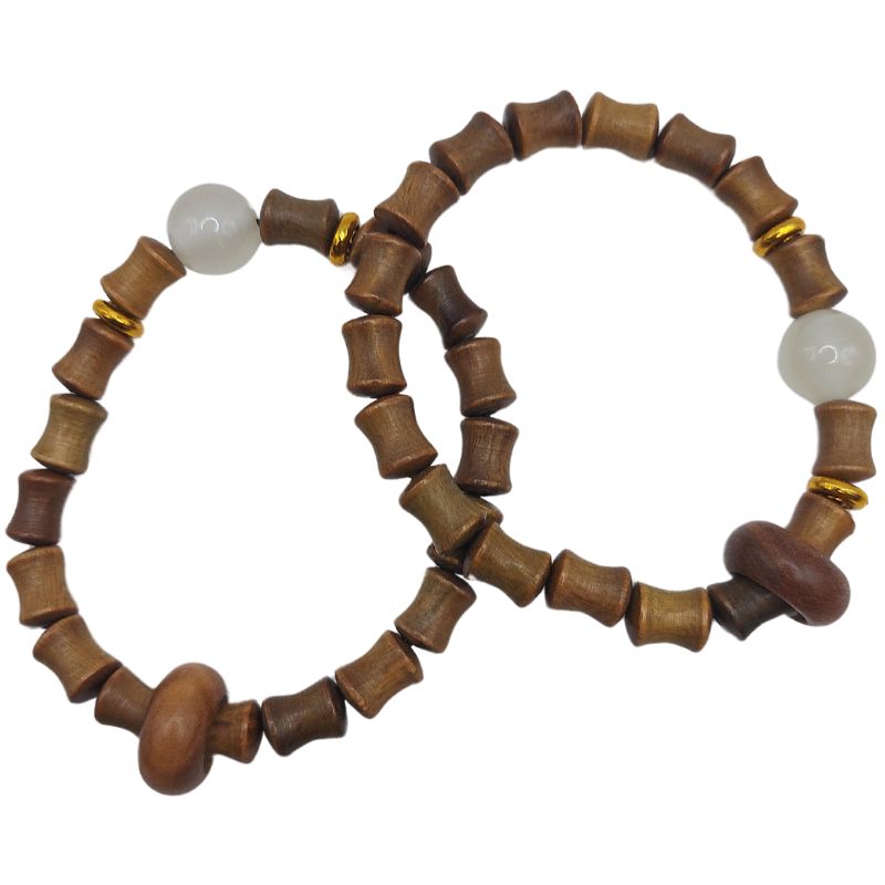 Bracelet Extensible en Perles de Bois de Santal et de Bambou - Bois Olive - Litho Natura