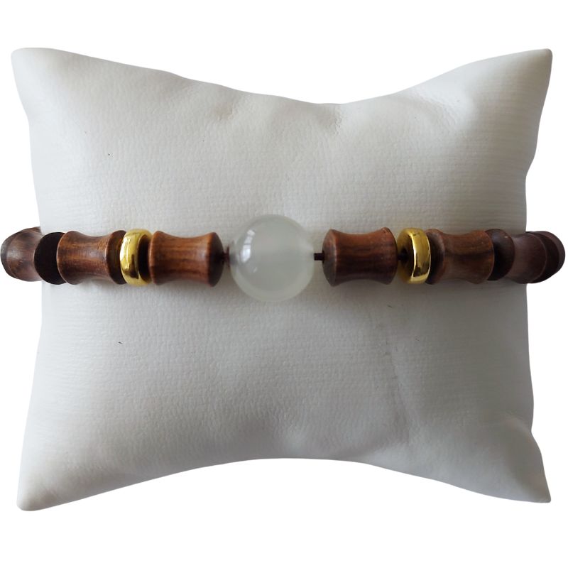 Bracelet Extensible en Perles de Bois de Santal et de Bambou - Bois Rose - Litho Natura