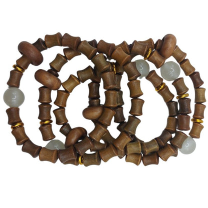 Bracelet Extensible en Perles de Bois de Santal et de Bambou - Bois Olive - Litho Natura