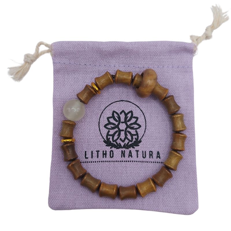 Bracelet Extensible en Perles de Bois de Santal et de Bambou - Bois Olive - Litho Natura