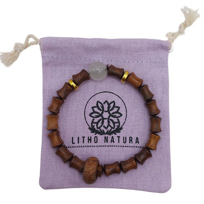 Bracelet Extensible en Perles de Bois de Santal et de Bambou - Bois Rose - Litho Natura