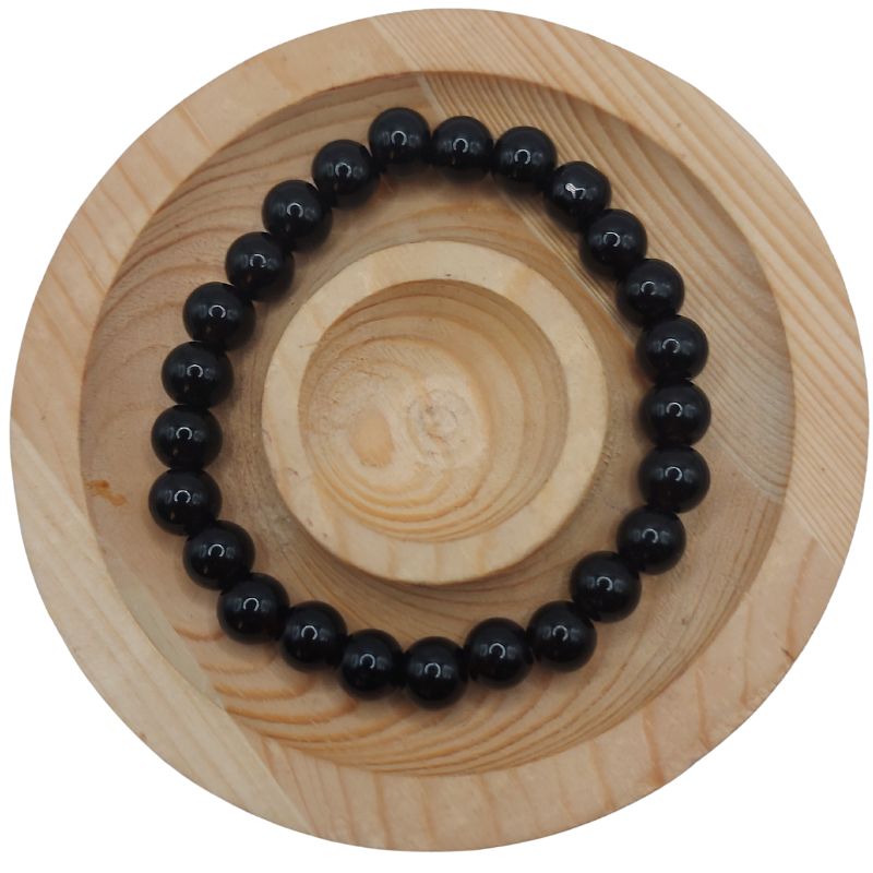 Bracelet Extensible en Pierres Naturelles - Agate Noire avec Reflet Violet - Litho Natura