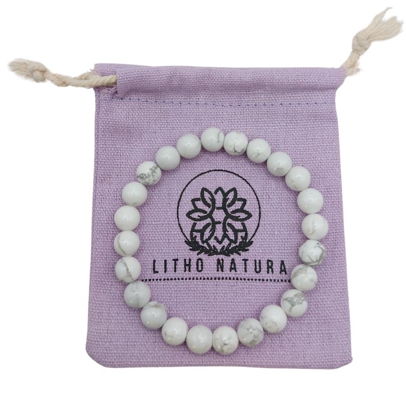 Bracelet Extensible en Pierres Naturelles - Howlite Blanche - Litho Natura