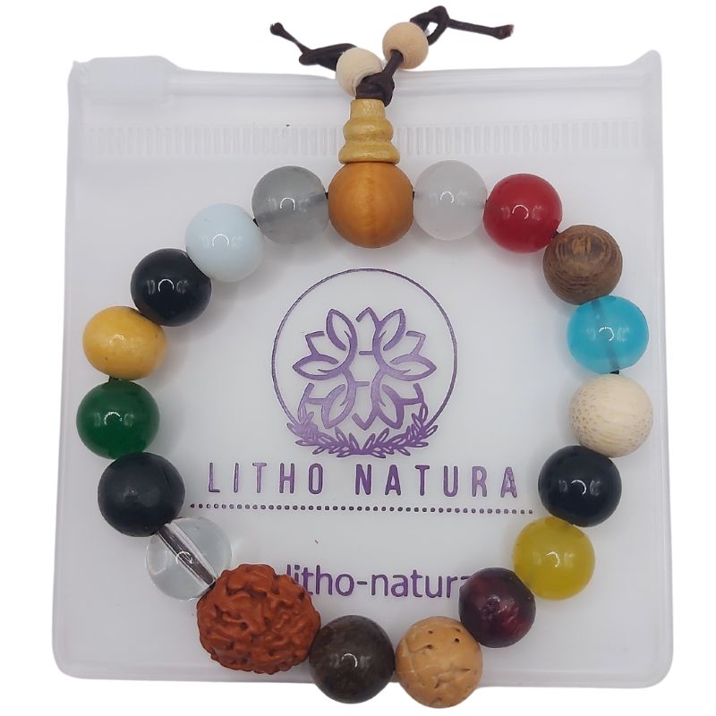 Bracelet Mala en Perles de Bois à 18 Graines - Litho Natura