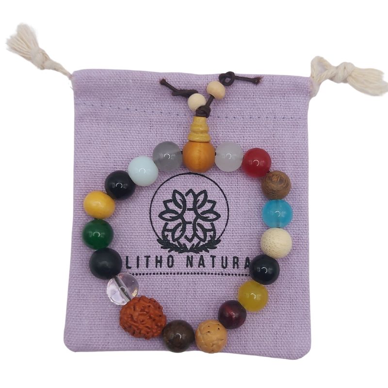 Bracelet Mala en Perles de Bois à 18 Graines - Litho Natura