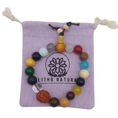 Bracelet Mala en Perles de Bois à 18 Graines - Litho Natura