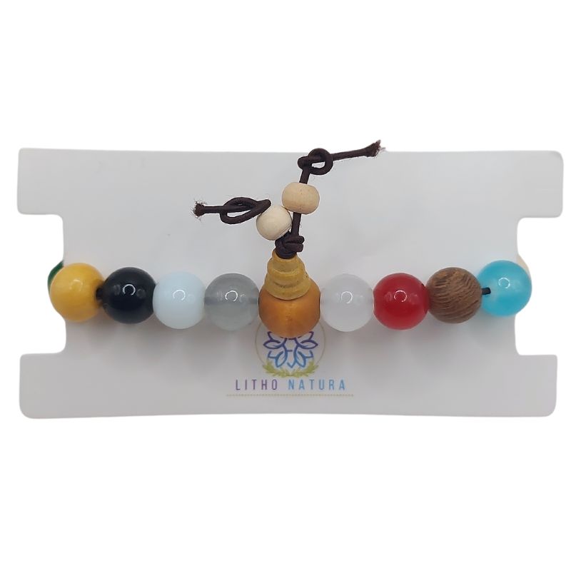 Bracelet Mala en Perles de Bois à 18 Graines - Litho Natura