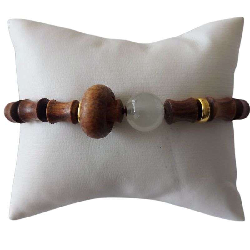 Bracelet Extensible en Perles de Bois de Santal et de Bambou - Bois Rose - Litho Natura