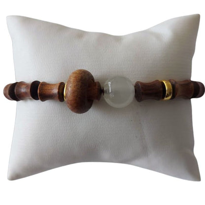 Bracelet Extensible en Perles de Bois de Santal et de Bambou - Bois Rose - Litho Natura