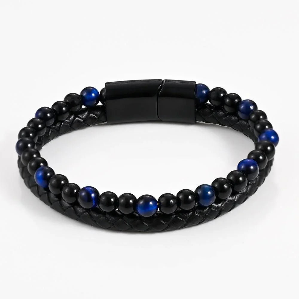Bracelet en Cuir Tressé Double Rang en Lapis Lazuli - Litho Natura