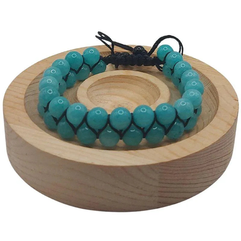 Shamballa Jade Bleu - Bracelet Double Rang Ajustable - Litho Natura