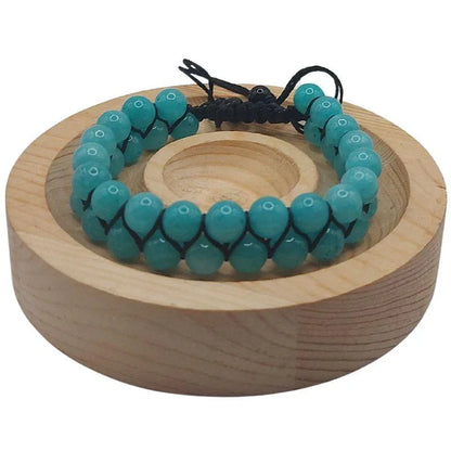 Shamballa Jade Bleu - Bracelet Double Rang Ajustable - Litho Natura