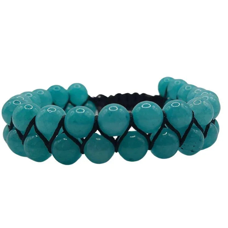Shamballa Jade Bleu - Bracelet Double Rang Ajustable - Litho Natura