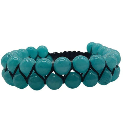 Shamballa Jade Bleu - Bracelet Double Rang Ajustable - Litho Natura