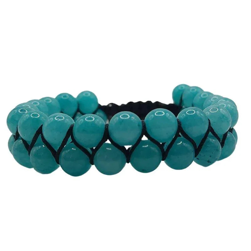 Shamballa Jade Bleu - Bracelet Double Rang Ajustable - Litho Natura
