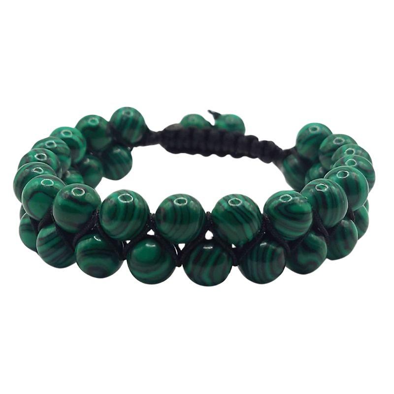 Shamballa Malachite - Bracelet Double Rang Ajustable - Litho Natura