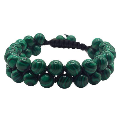 Shamballa Malachite - Bracelet Double Rang Ajustable - Litho Natura