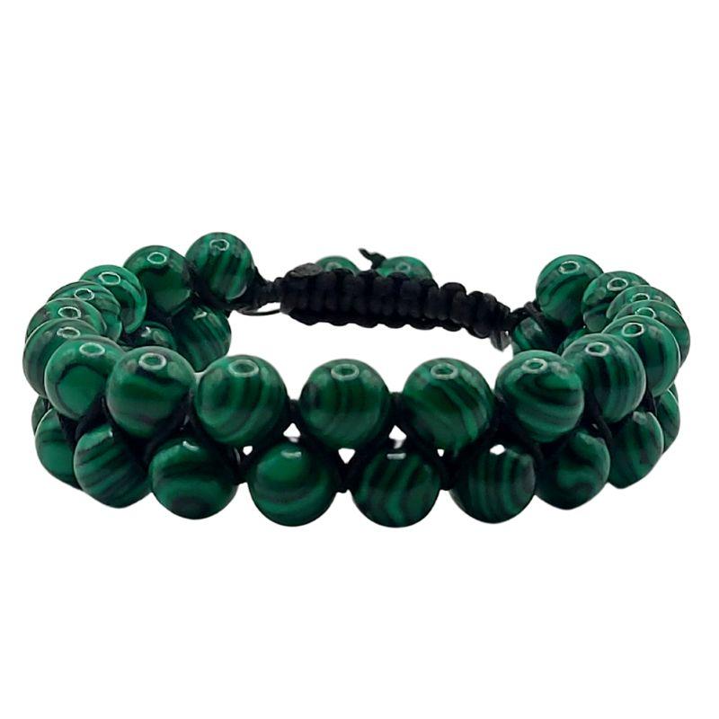 Shamballa Malachite - Bracelet Double Rang Ajustable - Litho Natura