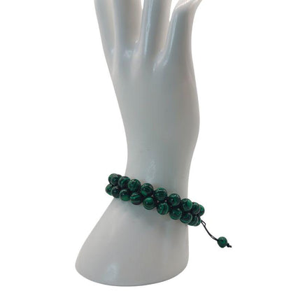 Shamballa Malachite - Bracelet Double Rang Ajustable - Litho Natura