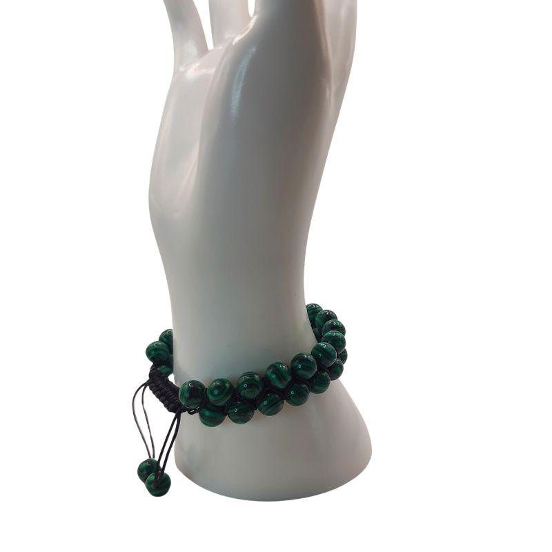 Shamballa Malachite - Bracelet Double Rang Ajustable - Litho Natura