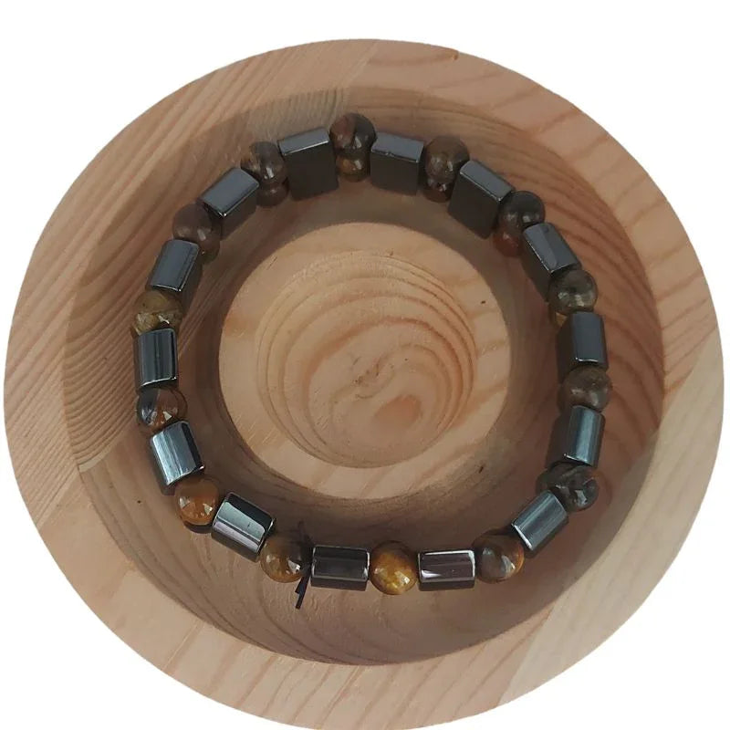Bracelet Unisexe en Œil de Tigre et Hématite - Protection Énergétique - Litho Natura