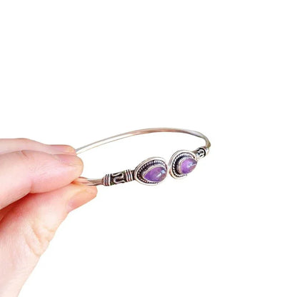 Bracelet en Améthyste - Élégance Intemporelle en Laiton Ajustable