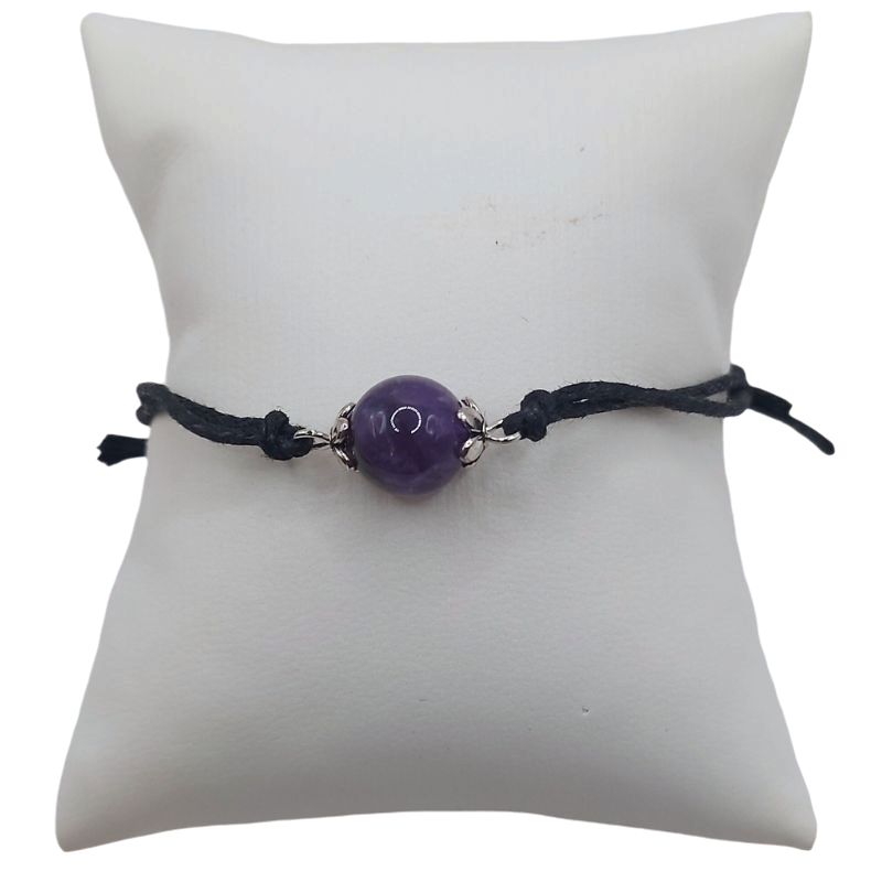 Bracelet en Corde Ajustable avec Pierre Ronde - Améthyste - Litho Natura