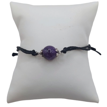 Bracelet en Corde Ajustable avec Pierre Ronde - Améthyste - Litho Natura