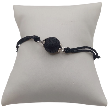 Bracelet en Corde Ajustable avec Pierre Ronde - Pierre de Lave Noire - Litho Natura