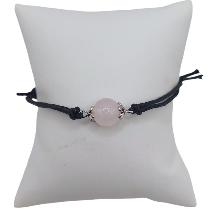 Bracelet en Corde Ajustable avec Pierre Ronde - Quartz Rose - Litho Natura
