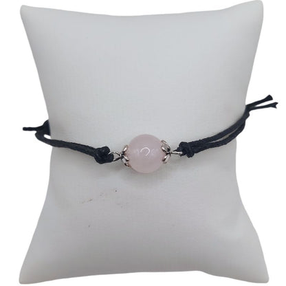 Bracelet en Corde Ajustable avec Pierre Ronde - Quartz Rose - Litho Natura