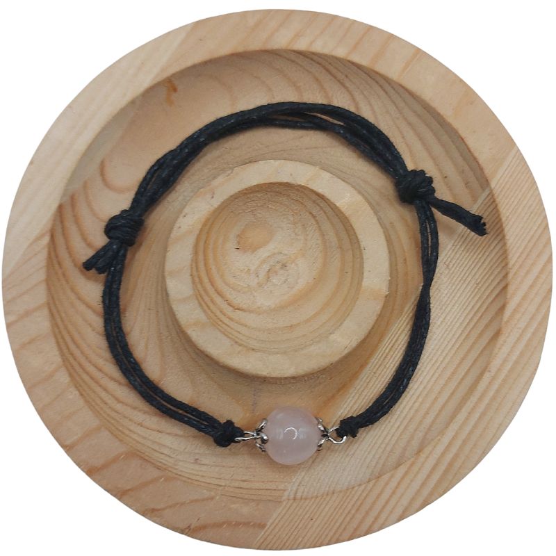 Bracelet en Corde Ajustable avec Pierre Ronde - Quartz Rose - Litho Natura