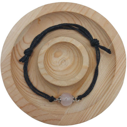 Bracelet en Corde Ajustable avec Pierre Ronde - Quartz Rose - Litho Natura