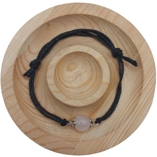 Bracelet en Corde Ajustable avec Pierre Ronde - Quartz Rose - Litho Natura