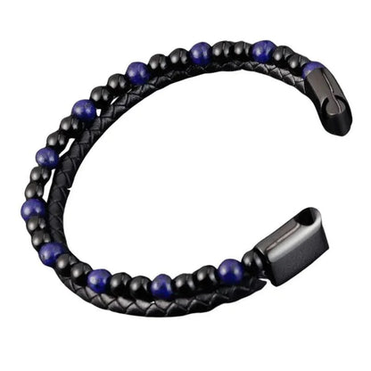 Bracelet en Cuir Tressé Double Rang en Lapis Lazuli - Litho Natura