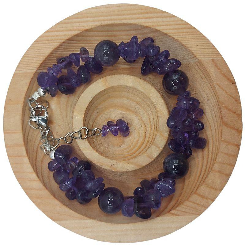 Bracelet en Pierres Irrégulières d'Améthyste - Style Tibétain - Litho Natura