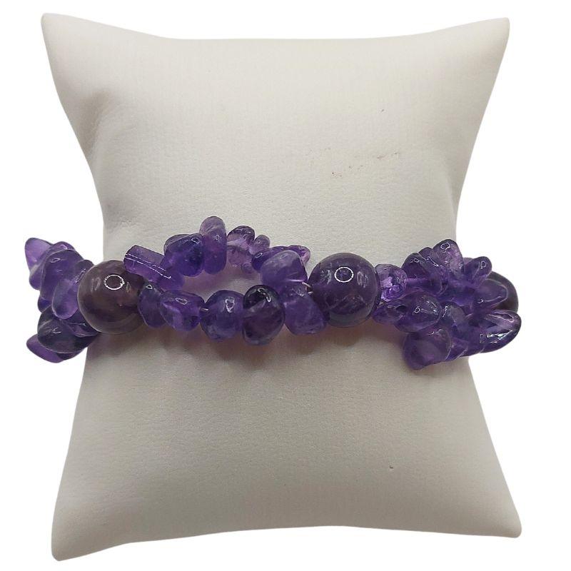 Bracelet en Pierres Irrégulières d'Améthyste - Style Tibétain - Litho Natura