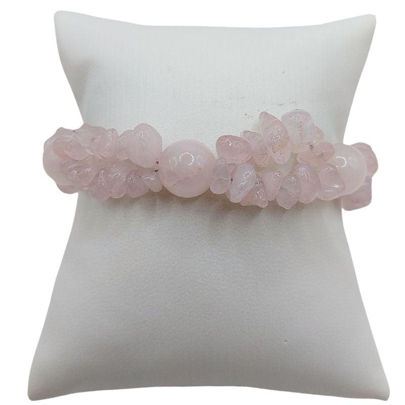 Bracelet en Pierres Irrégulières de Quartz Rose - Style Tibétain - Litho Natura