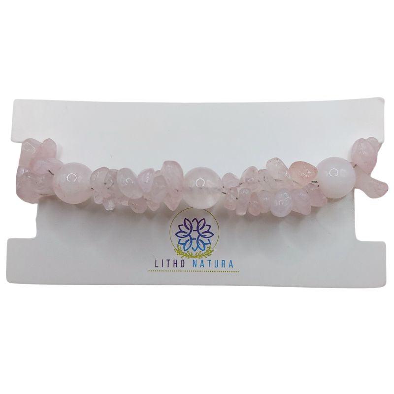 Bracelet en Pierres Irrégulières de Quartz Rose - Style Tibétain - Litho Natura