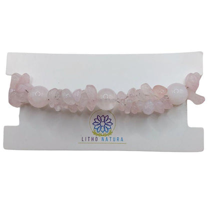 Bracelet en Pierres Irrégulières de Quartz Rose - Style Tibétain - Litho Natura