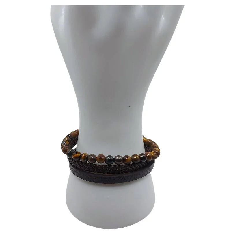 Bracelet en cuir tressé en Oeil de tigre - Litho Natura