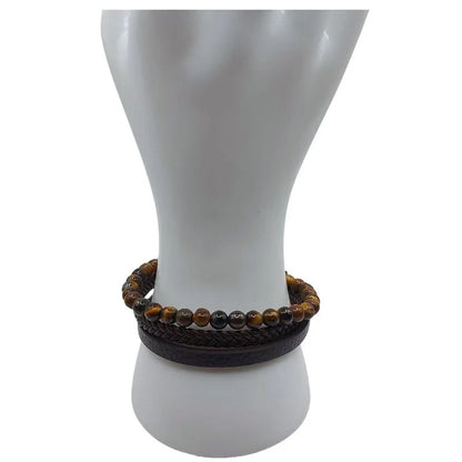 Bracelet en cuir tressé en Oeil de tigre - Litho Natura