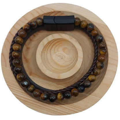 Bracelet en cuir tressé en Oeil de tigre - Litho Natura