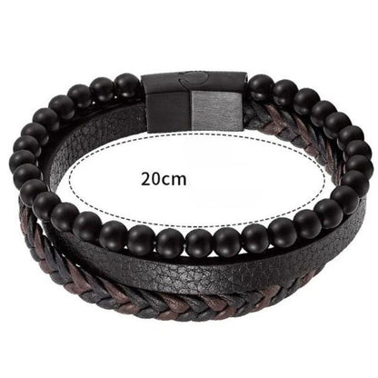 Bracelet en cuir tressé en Obsidienne - Litho Natura