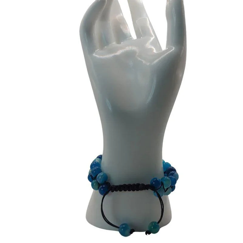 Shamballa Agate Bleu - Bracelet Double Rang Ajustable - Litho Natura