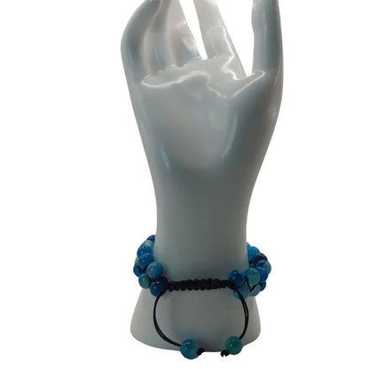 Shamballa Agate Bleu - Bracelet Double Rang Ajustable - Litho Natura