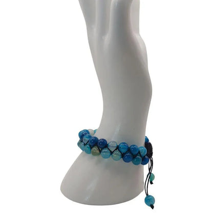 Shamballa Agate Bleu - Bracelet Double Rang Ajustable - Litho Natura