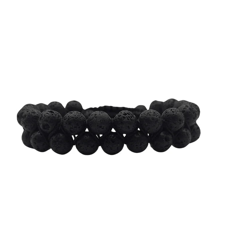Shamballa Lave Noir - Bracelet Double Rang Ajustable - Litho Natura