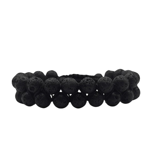 Shamballa Lave Noir - Bracelet Double Rang Ajustable - Litho Natura